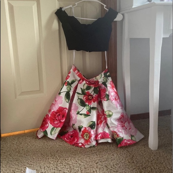 2 piece homecoming dresses dillards Two Piece Dark Blue Satin Homecoming Dress with Lace Appliques US12 / As Picture